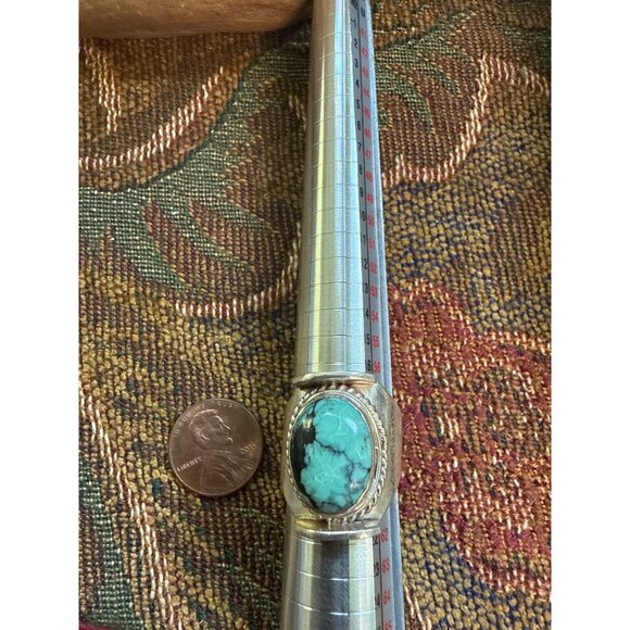 Sterling Silver & Turquoise Ring Size 9 Chunky Thick Design - Picture 7 of 8